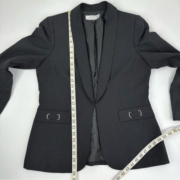 Tahari ASL Women's Black and Grey Career Pinstripe Designer Blazer 12/C40 - Picture 13 of 15